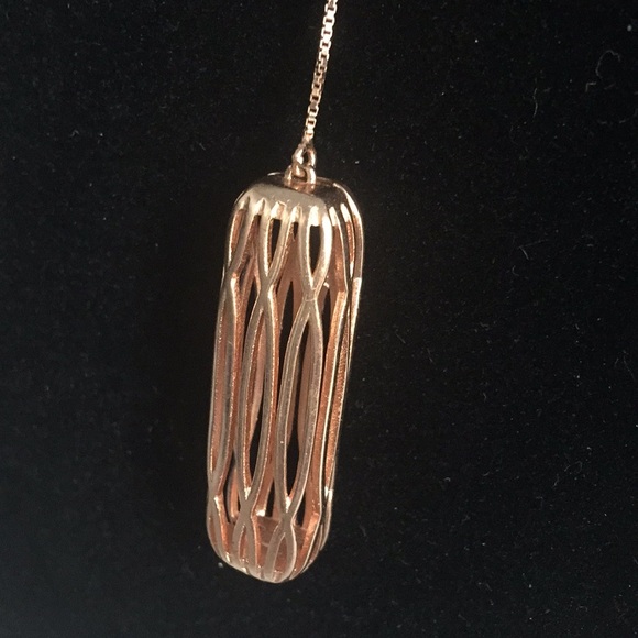 Rose gold cage necklace lariat with hexagon stop - Picture 2 of 3
